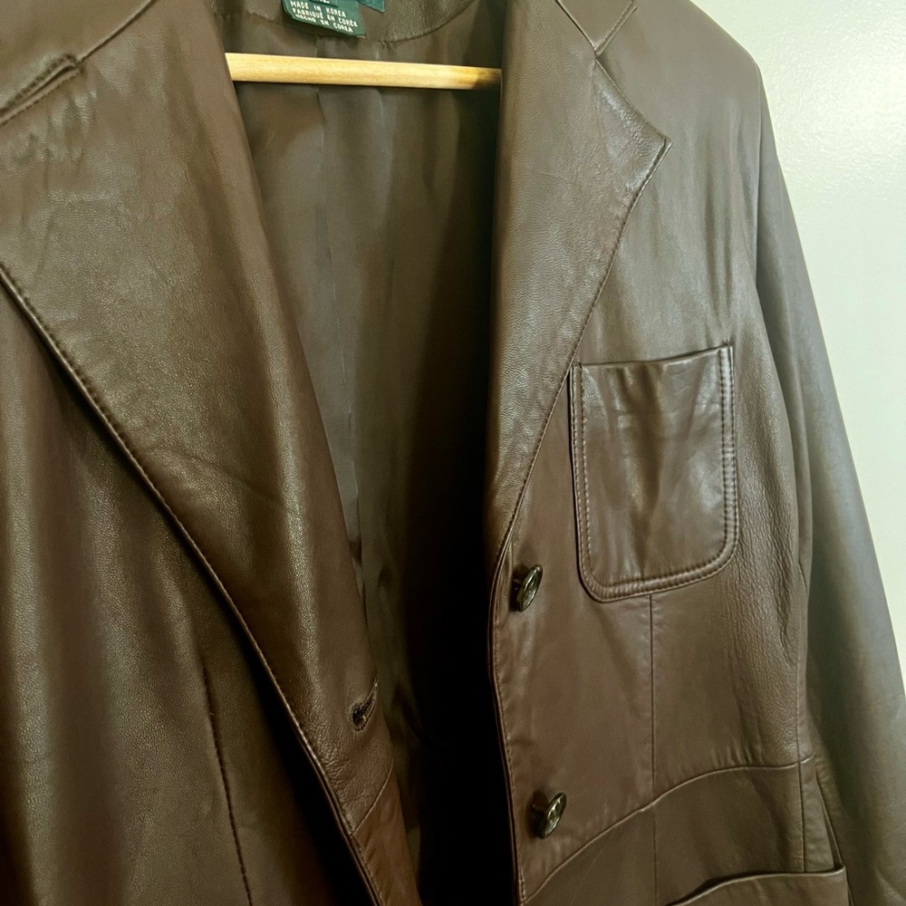 Lauren Ralph Lauren Women's Brown Leather Blazer & Skirt Set - Picture 4 of 11